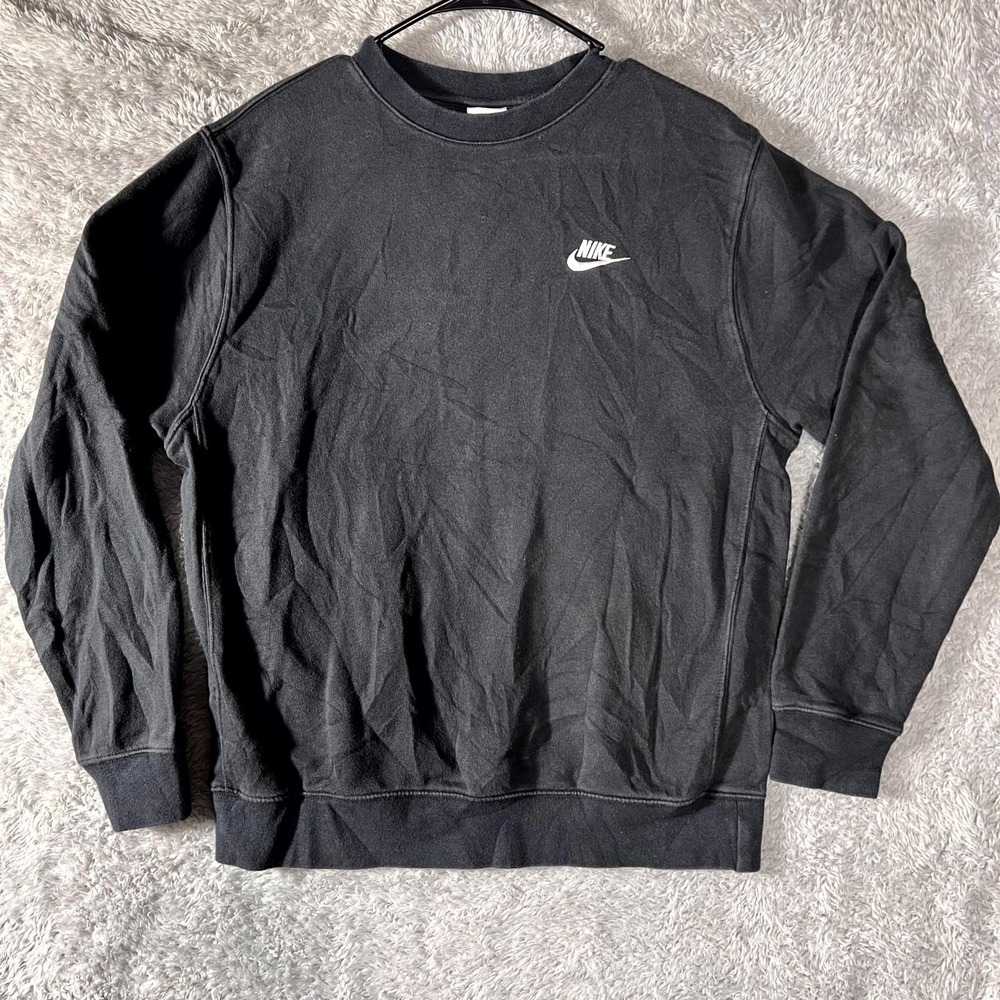 Nike Sportswear Club Fleece Sweatshirt Mens Large Black Fleece Lined Crew Neck